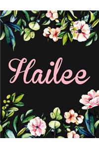 Hailee: Personalised Name Notebook/Journal Gift For Women & Girls 100 Pages (Black Floral Design)