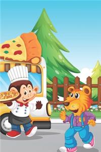 Pizza Food Truck and Cute Animals - Blank Lined Notebook