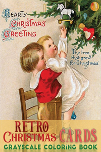 retro Christmas cards grayscale coloring book