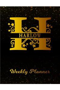 Harlow Weekly Planner: 2 Year Personalized Letter H Appointment Book January 2019 - December 2020 Black Gold Cover Writing Notebook & Diary Datebook Calendar Schedule Plan