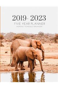 2019-2023 Five Year Planner Baby Elephant Gratitude Monthly Schedule Organizer