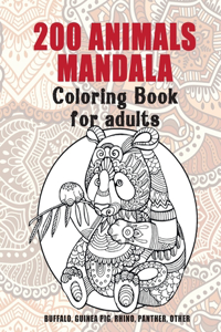 200 Animals Mandala - Coloring Book for adults - Buffalo, Guinea pig, Rhino, Panther, other