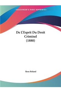 De L'Esprit Du Droit Criminel (1880)