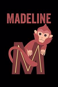 Madeline: Journal (Diary, Notebook) Personalized Custom Name Alphabet Monkey Birthday Gift for Girls