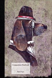 Composition Book: with Blank Sketch Paper - Gentleman Spaniel with Monocle, Bow Tie and Hat