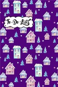 To-Do List Book - Christmas Holiday To Do Lists Journal Notebook Snowy Houses Pattern 4: 100 Page Lined Book With Check Boxes For Fast and Easy List Making