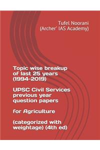 Topic wise breakup of last 25 years (1994-2019) UPSC Civil Services previous year question papers for Agriculture (categorized with weightage) (4th ed)