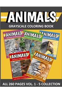 ANIMALS Grayscale Coloring Book Vol. 1 - 5 Collection