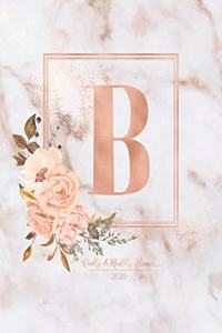 Weekly & Monthly Planner 2020 B: Pink Marble Rose Gold Monogram Letter B with Pink Flowers (7.5 x 9.25 in) Vertical at a glance Personalized Planner for Women Moms Girls and School