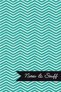 Notes & Stuff - Lined Notebook with Persian Green Chevron Pattern Cover