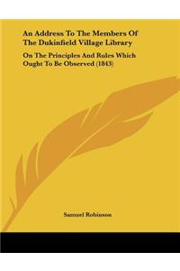 An Address To The Members Of The Dukinfield Village Library