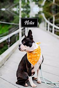 Boston Terrier Dog Pup Puppy Doggie Notebook Bullet Journal Diary Composition Book Notepad - Yellow Bandana