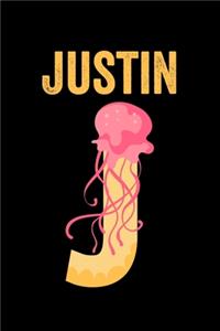 Justin: Journal (Diary, Notebook) Personalized Custom Name Alphabet Jellyfish Birthday Gift for Boys