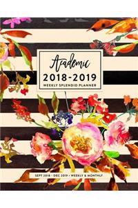 2018-2019 Weekly Splendid Planner: Vintage Stripe Floral Academic Weekly & Monthly Organizer