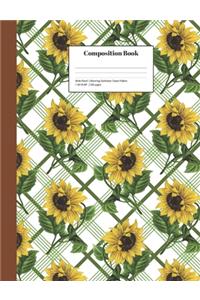 Composition Book Wide-Ruled Blooming Sunflower Tartan Pattern
