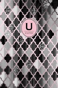 Initial U Monogram Journal - Dot Grid, Moroccan Black, White & Blush Pink