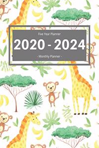 Five Year Planner 2020 - 2024 Monthly Planner: Calendar Schedule I Monthly Calendar I Adress Organizer I Jan 2020 - Dec 2024 I 60 Months I Giraffe Edition