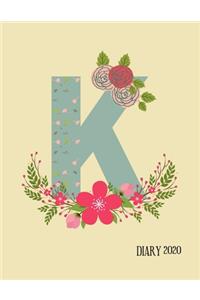 Perfect personalized initial diary Rustic Floral Initial Letter K Alphabet Lover Journal Gift For Class Notes or Inspirational Thoughts.
