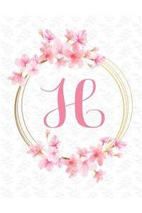 H: Blank Line Monogram Initial Floral Notebook (8.5 X 11 - 110 Pages)