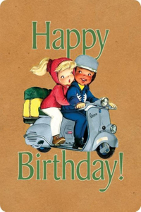 Boy and Girl on Scooter Birthday Card