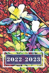 Stained Glass Purple Blue Columbine Flower Lover's 25 Month Weekly Planner Dated Calendar for Women