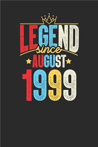 Legend Since August 1999: Blank Lined Notebook / Journal (6 X 9 -120 Pages) - 20th Birthday Gift Idea