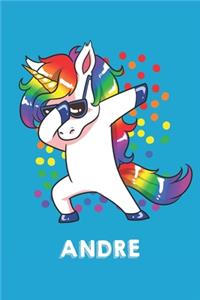 Andre: Personalisiertes Design Notizbuch Einhorn 120 linierte Seiten - Perfekte Geschenkidee für die Schuhe oder Weihnachten mit Vornamen DIN A5 (himmelbla