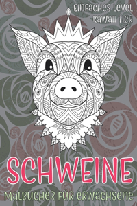 Malbücher für Erwachsene - Einfaches Level - Kawaii Tier - Schweine