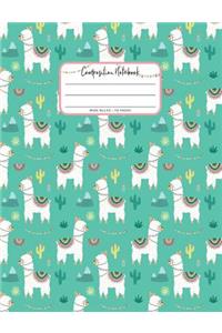 Composition Notebook Wide Ruled 110 Pages: Cute Llamas Cactus Elementary Journal Writing Notebook for Kids, Girls, and Teens in Teal and Pink