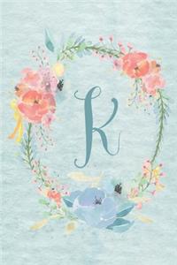 2020 Weekly Calendar Planner - Letter K - Light Blue and Pink Floral Design