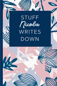 Stuff Nicola Writes Down: Personalized Journal / Notebook (6 x 9 inch) STUNNING Navy Blue and Mauve Blush Pink Pattern