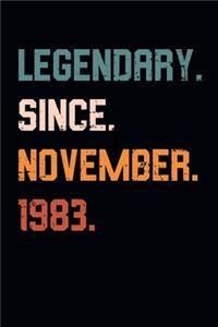 Blank Lined Journal, Notebook, Diary, Planner - Legendary Since November 1983 - 36th Birthday Gift For 36 Years Old Men and Women born in November