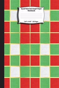 Quad Rule 5x5 Graph Paper Notebook. 7.44" x 9.69". 120 Pages: Christmas Fabric Red Green Gold White Pattern Cover. Square Grid Paper, Graph Ruled Notebook. Math and Science Notebook for teens and adults. 5x5 gr