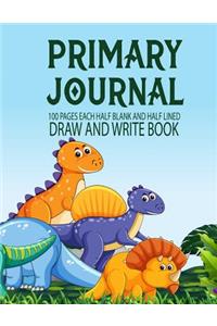 Primary Journal: 100 Pages Each Half Blank and Half Lined, Draw and Write Book