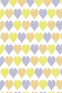 Stitched hearts in violet yellow and orange