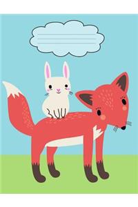 Bunny Riding Fox Composition Notebook: Wide Ruled (7.44 x 9.69) Cute Forest Animals with Cloud