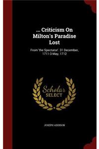 ... Criticism on Milton's Paradise Lost