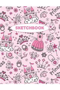 Princess Sketchbook: Pink Princess Pattern: 120 Pages of 8.5