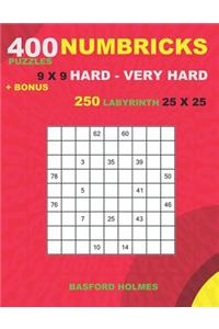 400 NUMBRICKS puzzles 9 x 9 HARD - VERY HARD + BONUS 250 LABYRINTH 25 x 25