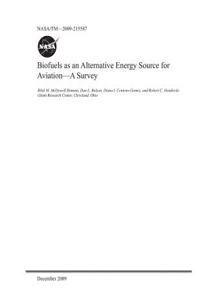 Biofuels as an Alternative Energy Source for Aviation-A Survey