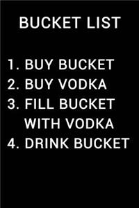 Bucket List 1 Buy Bucket 2 Buy Vodka 3 Fill Bucket with Vodka 4 Drink Bucket