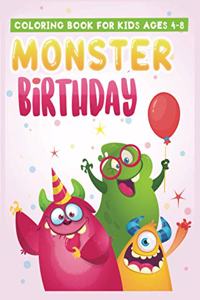 coloring book for kids ages 4-8 monster birthday