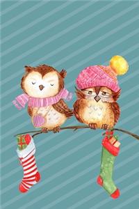 Notebook: Christmas Owl Themed Notebook - Cute Holiday Journal Diary - Owls With Stockings and Gifts - 6x9 with 120 Pages of Wide Ruled Lines