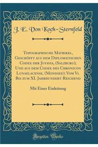 Topographische Matrikel, GeschÃ¶pft Aus Dem Diplomatischen Codex Der Juvavia, (Salzburg); Und Aus Dem Codex Des Chronicon Lunaelacense, (Mondsee); Vom VI. Bis Zum XI. Jahrhundert Reichend: Mit Einer Einleitung (Classic Reprint)