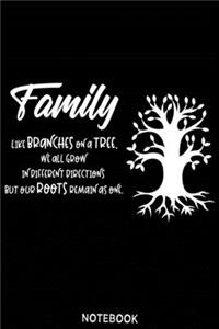Family like branches on a tree, ew all grow in different directions but our roots remain as one. Notebook