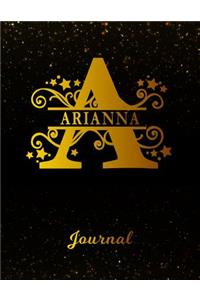 Arianna Journal: Letter a Personalized First Name Personal Writing Diary Black Gold Glitter Pattern & Space Effect Cover Daily Diaries for Journalists & Writers Note