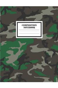 Composition Notebook: A Cool Military Classic Woodland Camo Camouflage Lovers Practice Writing Journal, A Blank 8.5x11" Half Page Composition Notepad With Dashed Midline 