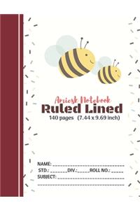 Amiesk Notebook - Ruled Lined Notebook - 140 pages (7.44 x 9.69 inch)