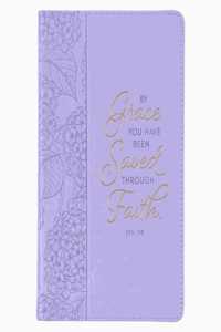 Christian Art Gifts Classic Journal by Grace You Have Been Saved Ephesians, 2:8 Hydrangea Floral Inspirational Scripture Notebook, Ribbon Marker, Purple Faux Leather Flexcover, 336 Ruled Pages