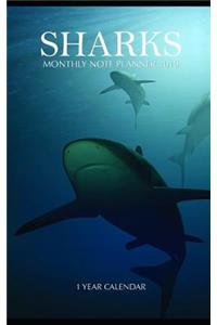 Sharks Monthly Note Planner 2019 1 Year Calendar